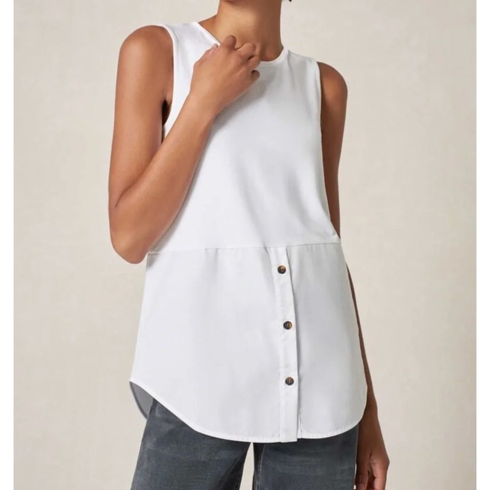 ME+EM Layering Tank Top Size 12 White Mixed Media Button Front Minimalist Chic